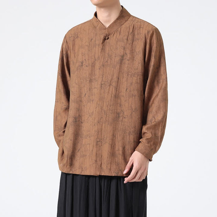 Buddha Stones Camisas de manga larga para hombre con cuello mandarín minimalista estilo Spring Tang y diseño abstracto. - image 8