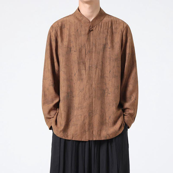 Buddha Stones Camisas de manga larga para hombre con cuello mandarín minimalista estilo Spring Tang y diseño abstracto. - Tierra de siena - US/UK/AU46, EU56 (5XL) - image 6