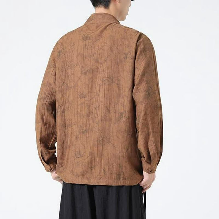 Buddha Stones Camisas de manga larga para hombre con cuello mandarín minimalista estilo Spring Tang y diseño abstracto. - image 10