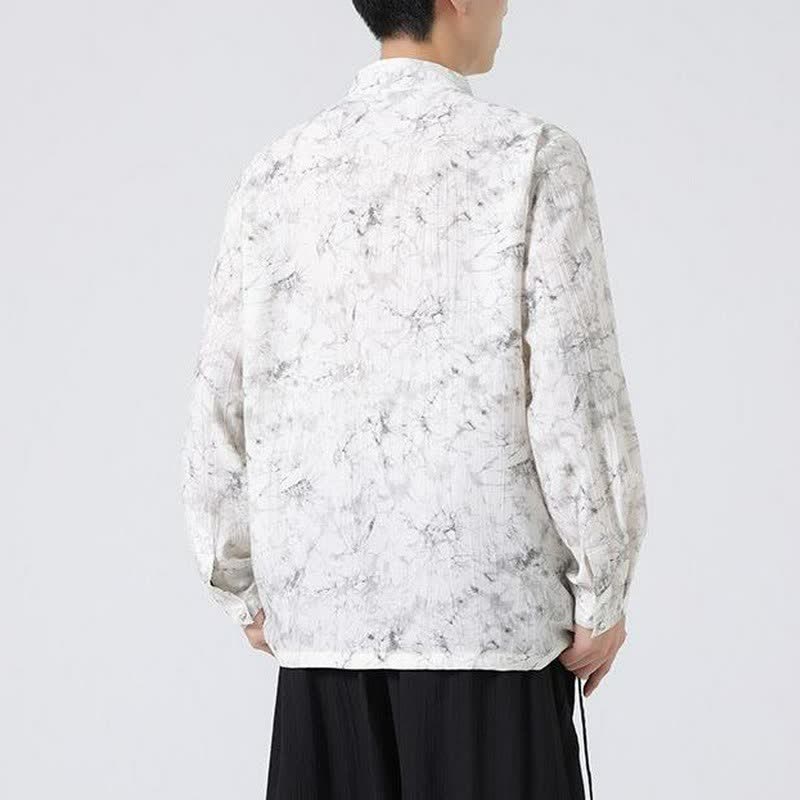 Buddha Stones Camisas de manga larga para hombre con cuello mandarín minimalista estilo Spring Tang y diseño abstracto. - image 4