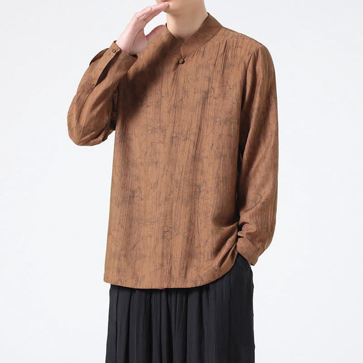 Buddha Stones Camisas de manga larga para hombre con cuello mandarín minimalista estilo Spring Tang y diseño abstracto. - image 9