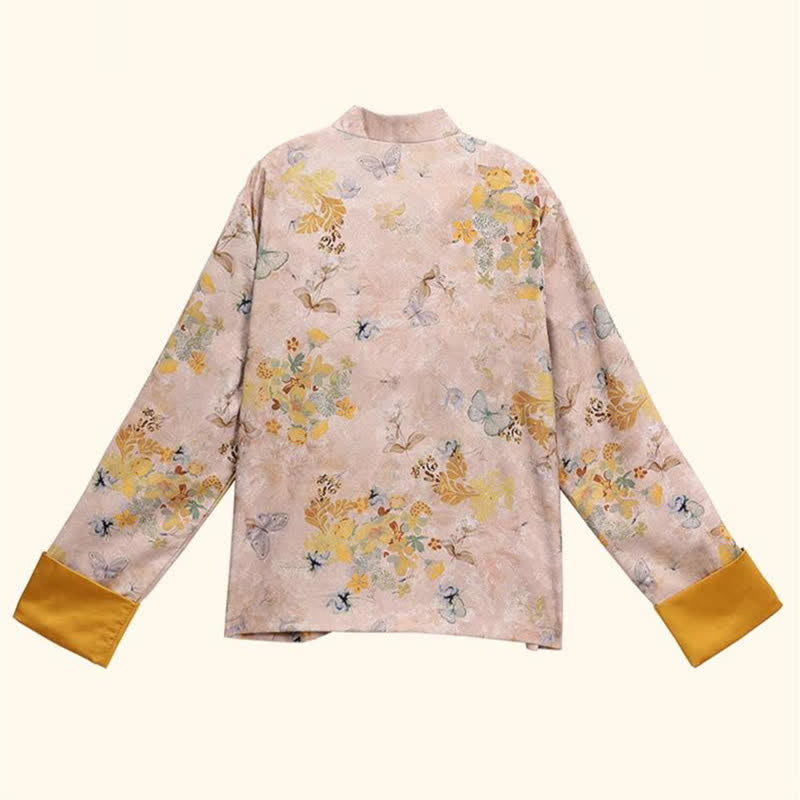 Buddha Stones Chaqueta de mujer estilo Tang vintage con botones de rana y estampado floral dorado para otoño - image 6