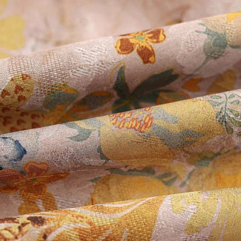Buddha Stones Chaqueta de mujer estilo Tang vintage con botones de rana y estampado floral dorado para otoño - image 11