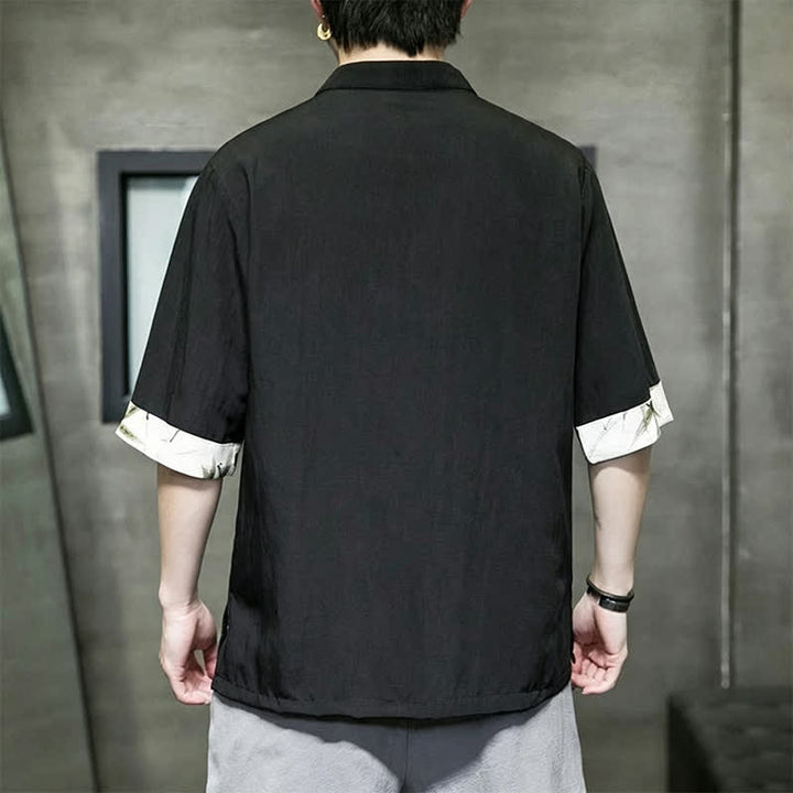 Buddha Stones Camiseta sin mangas de manga corta para hombre, estilo casual, con cuello mandarín y botones de rana, ideal para el verano. - image 9