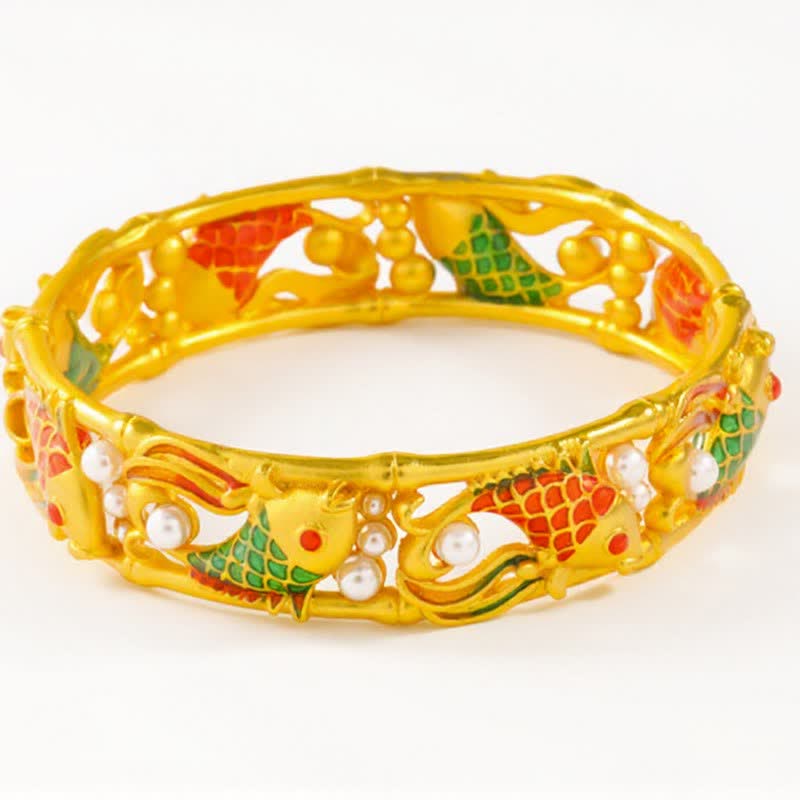 Buddha Stones Brazalete chino vintage con diseño de pez koi chapado en oro y símbolo del éxito. - image 11