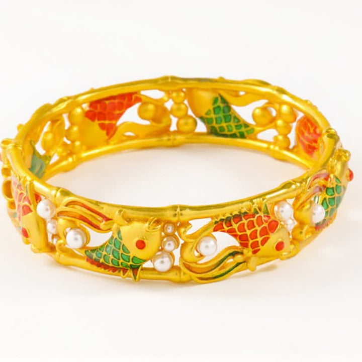 Buddha Stones Brazalete chino vintage con diseño de pez koi chapado en oro y símbolo del éxito. - image 11
