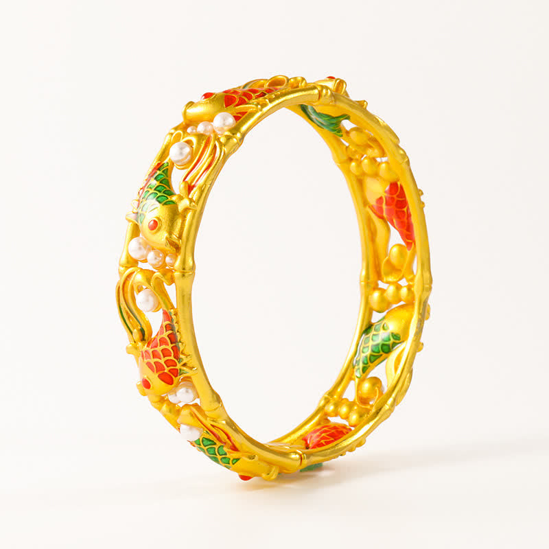 Buddha Stones Brazalete chino vintage con diseño de pez koi chapado en oro y símbolo del éxito. - image 10