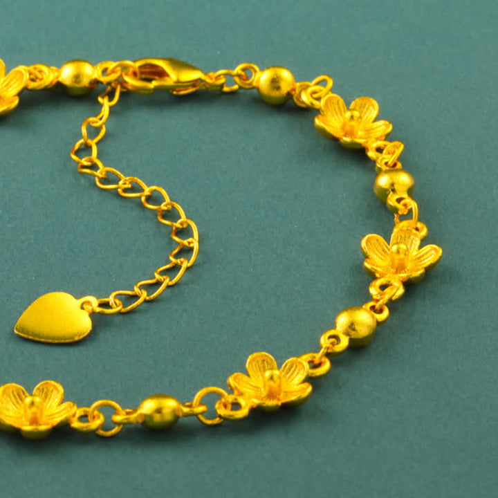 Buddha Stones Pulsera con dije de corazón de latón chapado en oro y diseño floral de flor de durazno - image 4