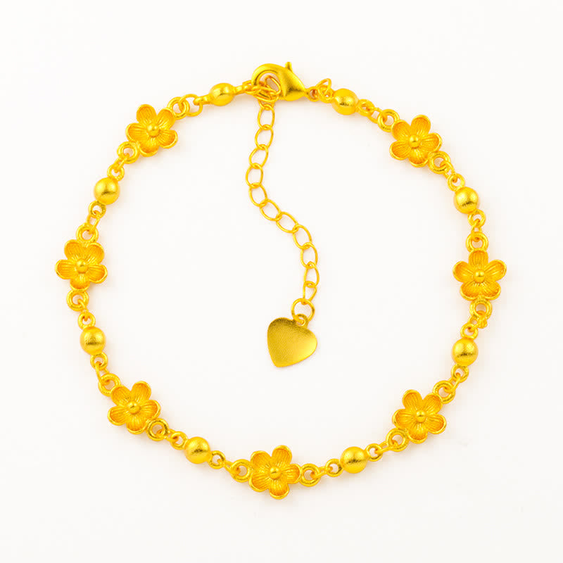 Buddha Stones Pulsera con dije de corazón de latón chapado en oro y diseño floral de flor de durazno - image 8