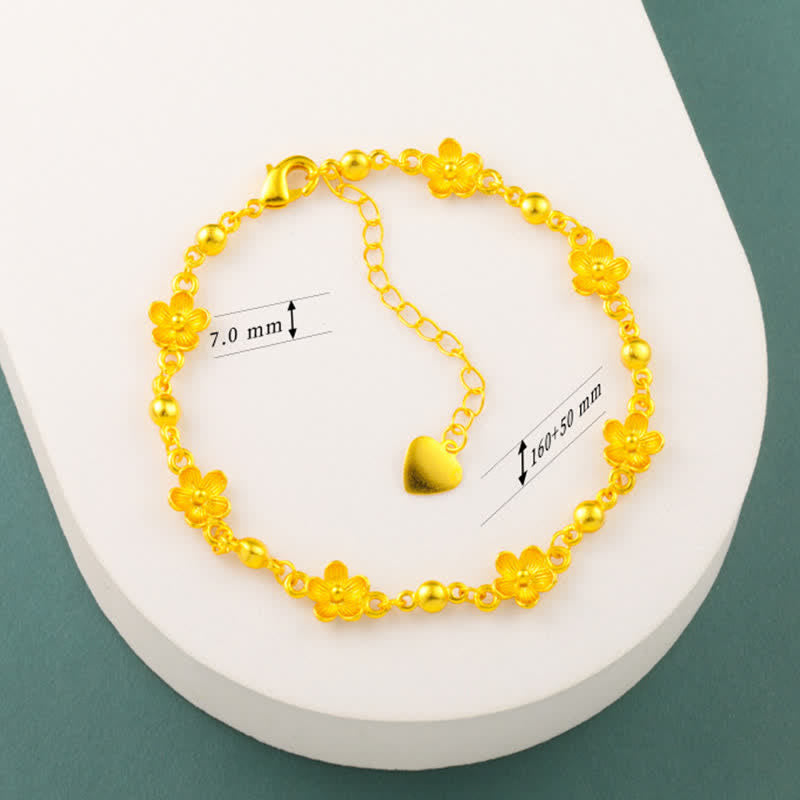 Buddha Stones Pulsera con dije de corazón de latón chapado en oro y diseño floral de flor de durazno - image 7