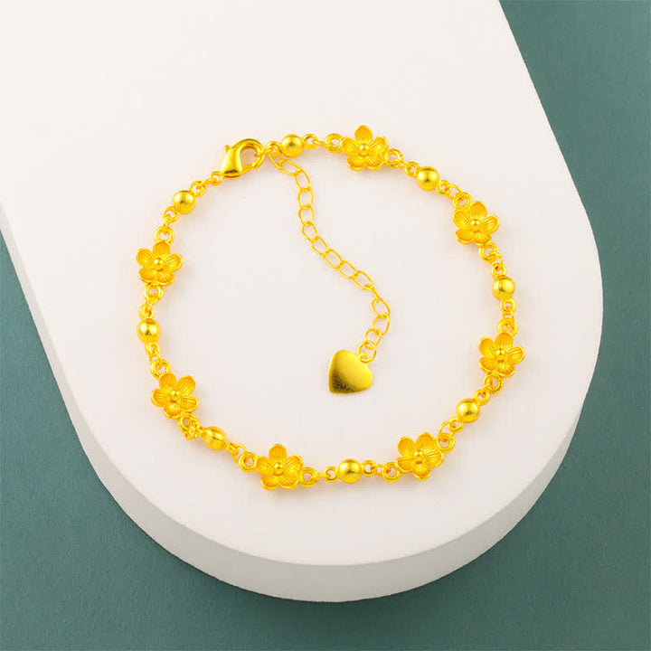 Buddha Stones Pulsera con dije de corazón de latón chapado en oro y diseño floral de flor de durazno - image 6