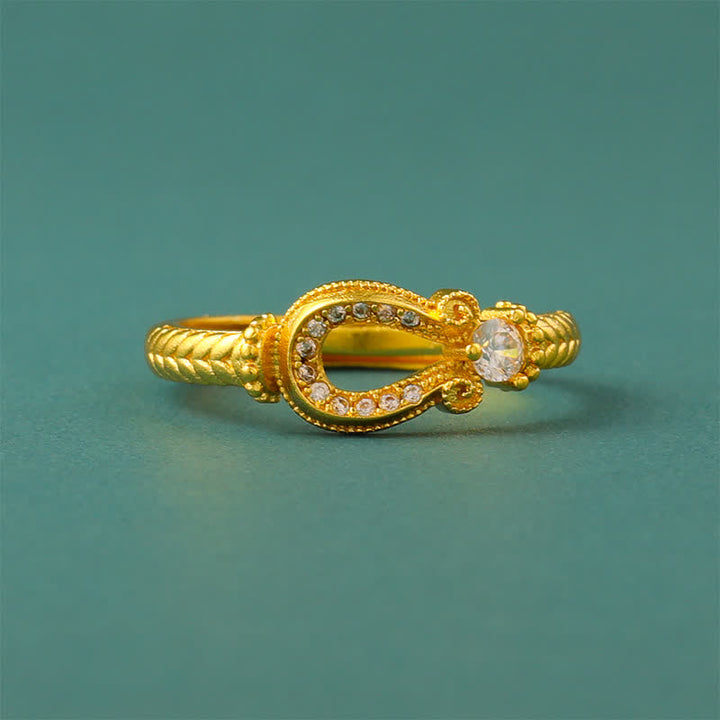 Buddha Stones Anillo abierto con hebilla de herradura vintage de latón chapado en oro. - image 3