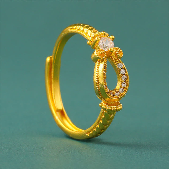 Buddha Stones Anillo abierto con hebilla de herradura vintage de latón chapado en oro. - image 1