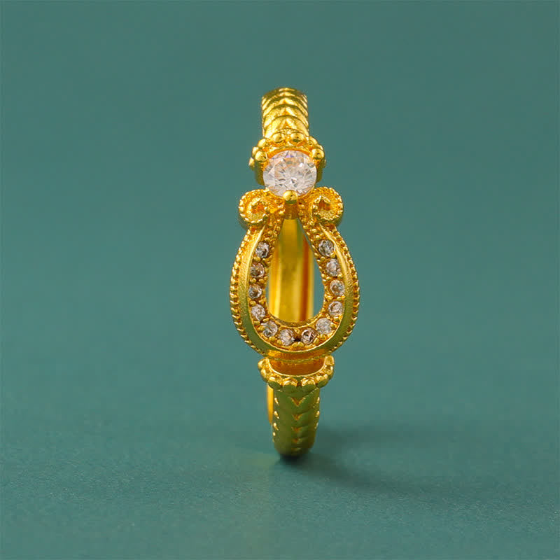 Buddha Stones Anillo abierto con hebilla de herradura vintage de latón chapado en oro. - image 2