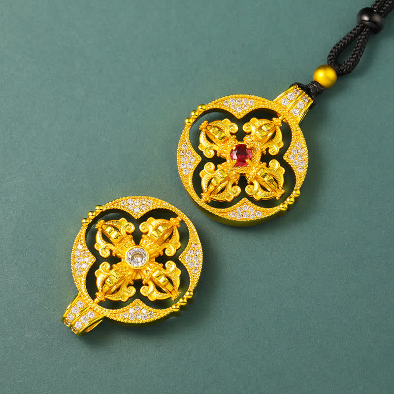 Buddha Stones Collar con colgante redondo de poder espiritual Vajra de latón chapado en oro - image 6
