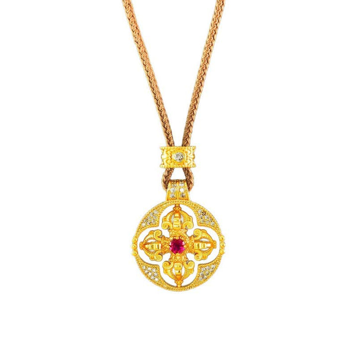 Buddha Stones Collar con colgante redondo de poder espiritual Vajra de latón chapado en oro - image 12