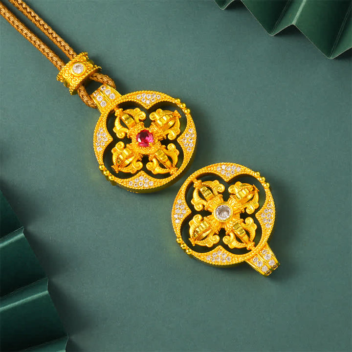 Buddha Stones Collar con colgante redondo de poder espiritual Vajra de latón chapado en oro - image 9