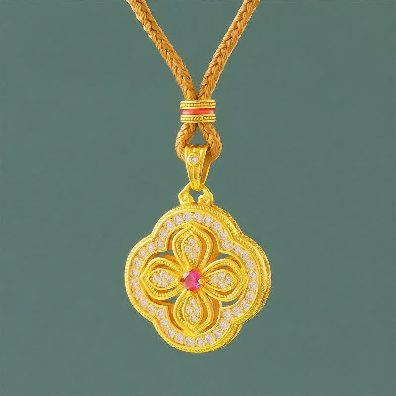 Buddha Stones Collar con colgante de la suerte con diseño de trébol de cuatro hojas de begonia - Begonia Golden Rope - image 0
