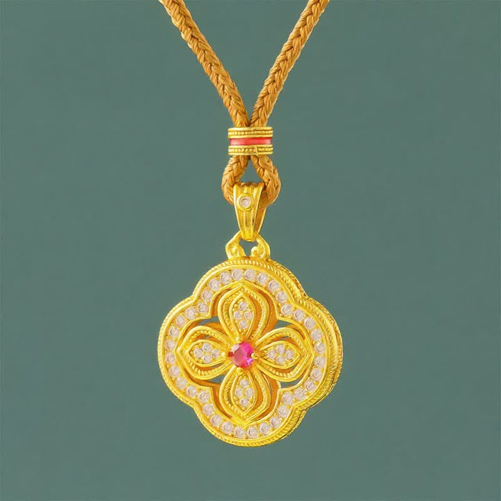 Buddha Stones Collar con colgante de la suerte con diseño de trébol de cuatro hojas de begonia - Begonia Golden Rope - image 0