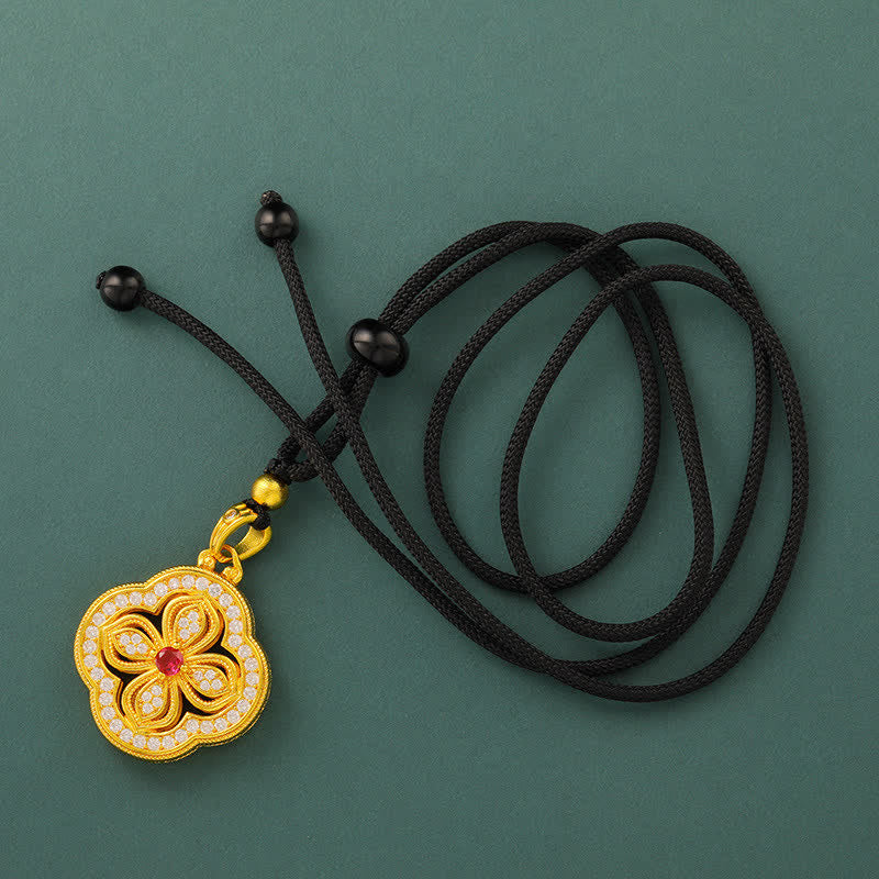 Buddha Stones Collar con colgante de la suerte con diseño de trébol de cuatro hojas de begonia - Begonia Black Rope - image 7