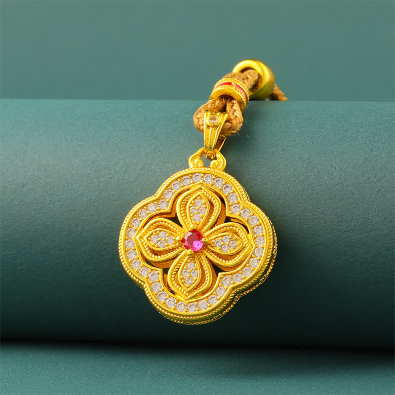 Buddha Stones Collar con colgante de la suerte con diseño de trébol de cuatro hojas de begonia - image 2