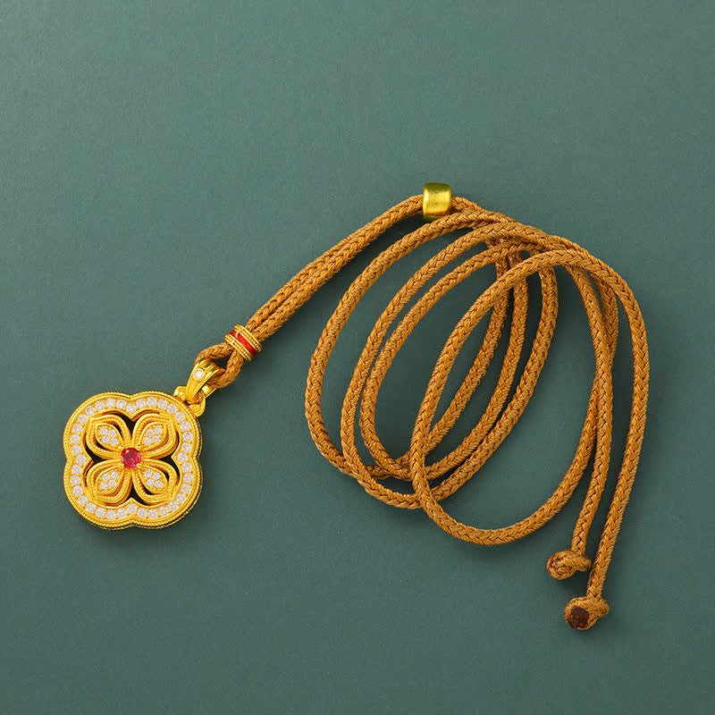 Buddha Stones Collar con colgante de la suerte con diseño de trébol de cuatro hojas de begonia - image 1