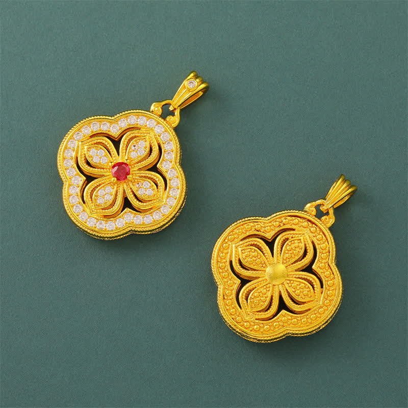 Buddha Stones Collar con colgante de la suerte con diseño de trébol de cuatro hojas de begonia - image 6