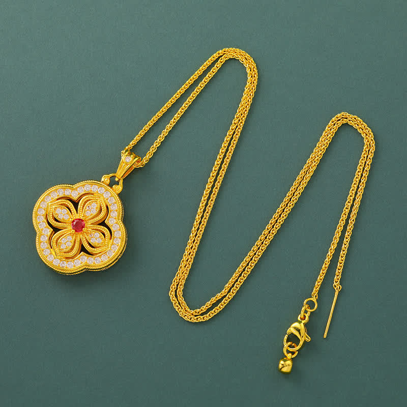 Buddha Stones Collar con colgante de la suerte con diseño de trébol de cuatro hojas de begonia - Cadena de begonias - image 4