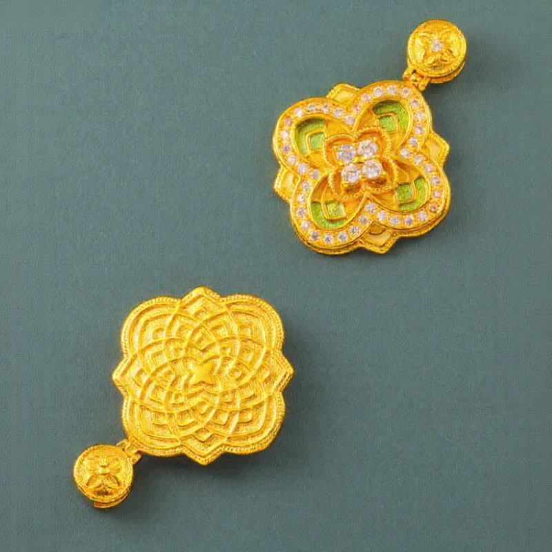 Buddha Stones Collar con brújula Ruyi de conexión armónica de cobre chapado en oro de Begonia - image 10