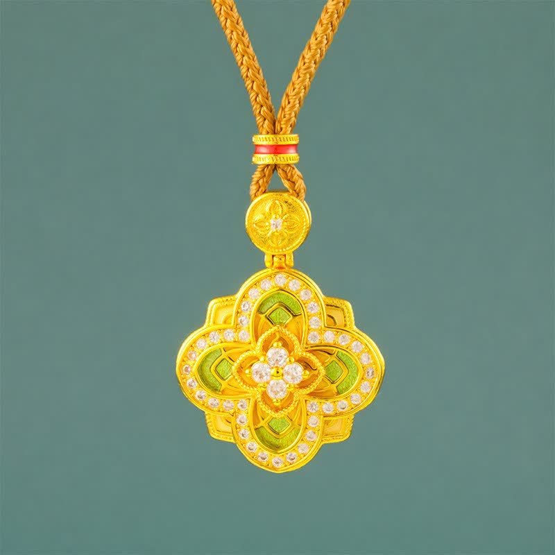 Buddha Stones Collar con brújula Ruyi de conexión armónica de cobre chapado en oro de Begonia - Begonia Golden Rope - image 0