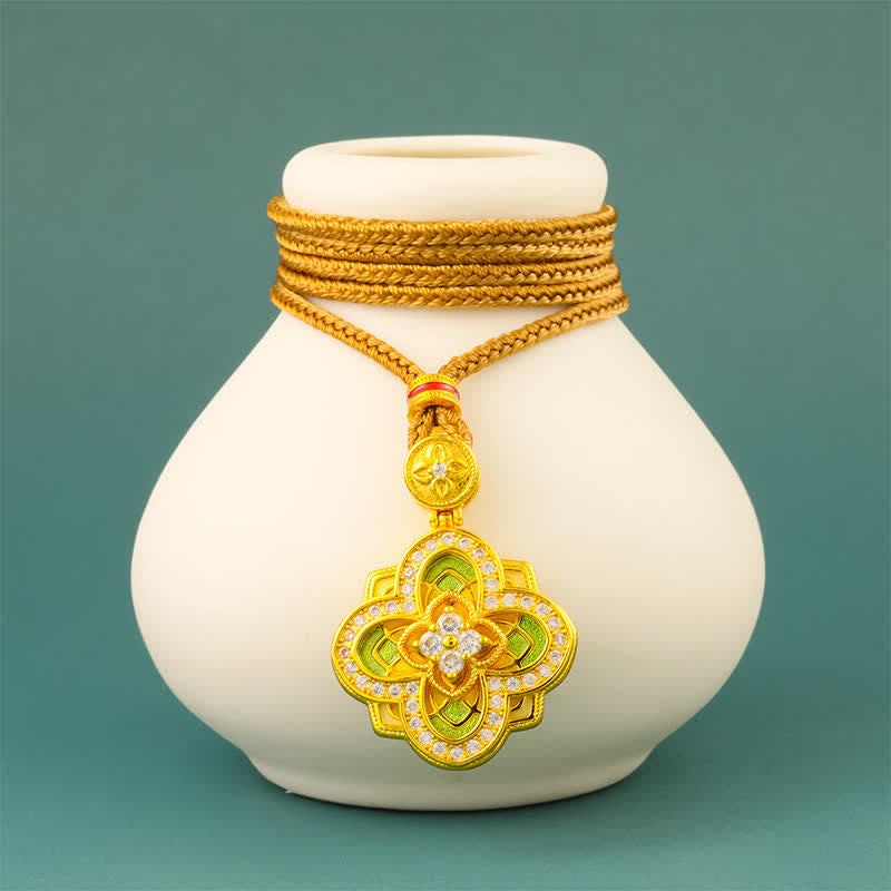 Buddha Stones Collar con brújula Ruyi de conexión armónica de cobre chapado en oro de Begonia - image 2