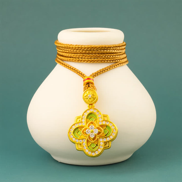 Buddha Stones Collar con brújula Ruyi de conexión armónica de cobre chapado en oro de Begonia - image 2