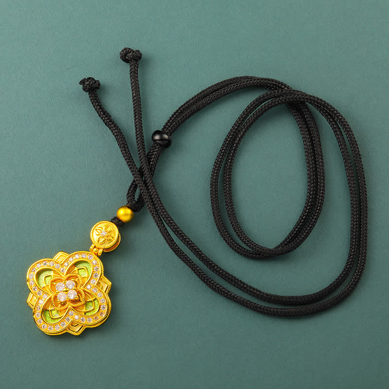 Buddha Stones Collar con brújula Ruyi de conexión armónica de cobre chapado en oro de Begonia - Begonia Black Rope - image 9
