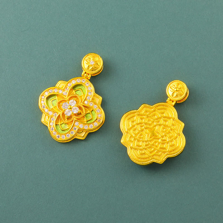 Buddha Stones Collar con brújula Ruyi de conexión armónica de cobre chapado en oro de Begonia - image 8