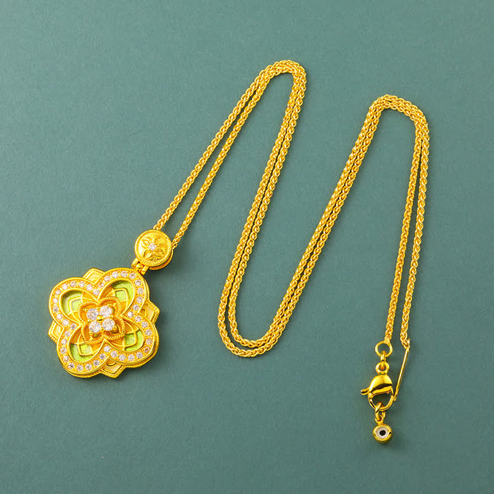 Buddha Stones Collar con brújula Ruyi de conexión armónica de cobre chapado en oro de Begonia - Cadena de begonias - image 7