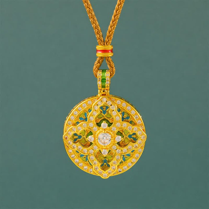 Buddha Stones Collar con colgante redondo de latón chapado en oro con forma de calabaza. - Cuerda dorada - image 0