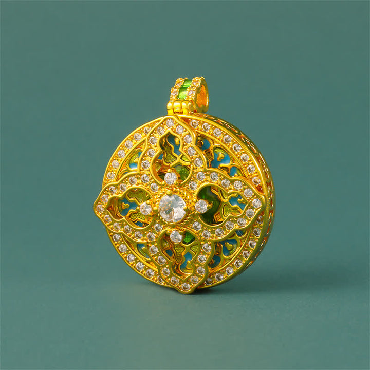 Buddha Stones Collar con colgante redondo de latón chapado en oro con forma de calabaza. - image 9