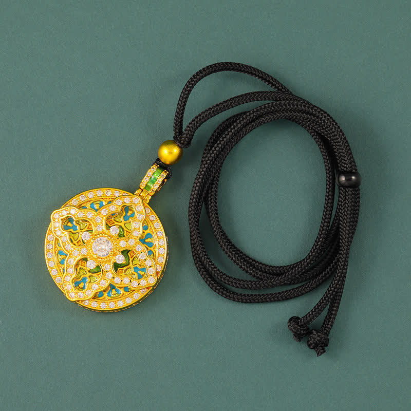 Buddha Stones Collar con colgante redondo de latón chapado en oro con forma de calabaza. - Cuerda negra - image 8