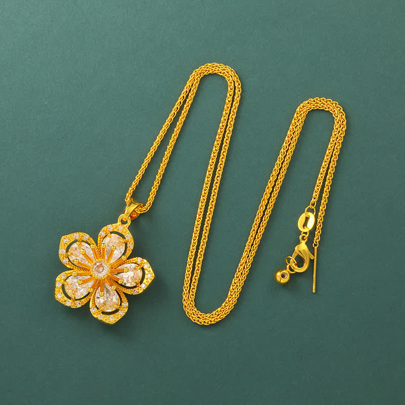Buddha Stones Collar con colgante de conexión armónica de flor de ciruelo chapado en oro - Cadena de cajas - image 9