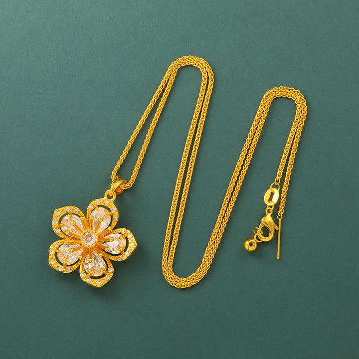 Buddha Stones Collar con colgante de conexión armónica de flor de ciruelo chapado en oro - Cadena de cajas - image 9