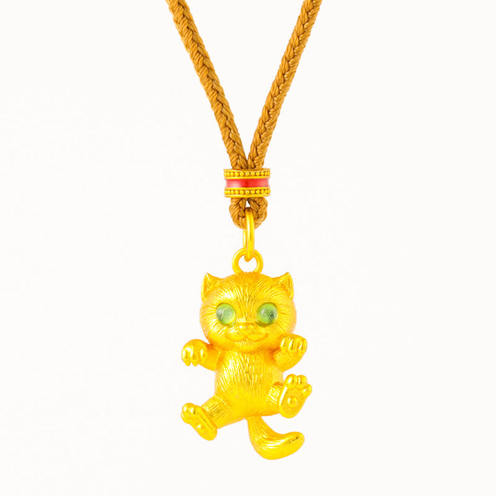 Buddha Stones Collar con colgante de conexión a tierra de gato de la suerte chapado en oro de latón - image 4