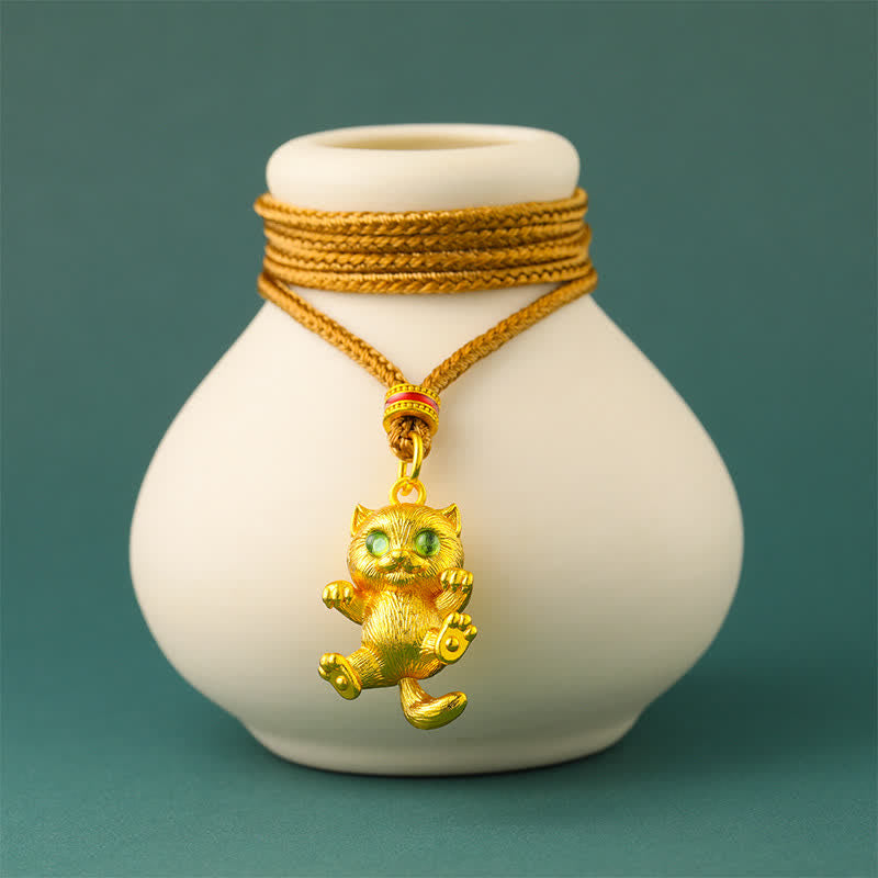 Buddha Stones Collar con colgante de conexión a tierra de gato de la suerte chapado en oro de latón - image 2