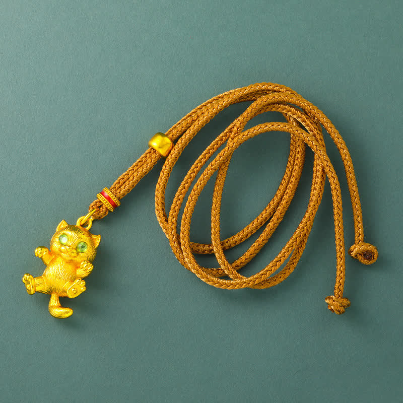 Buddha Stones Collar con colgante de conexión a tierra de gato de la suerte chapado en oro de latón - image 1