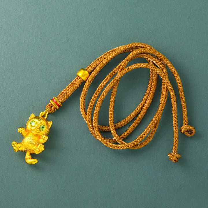 Buddha Stones Collar con colgante de conexión a tierra de gato de la suerte chapado en oro de latón - image 1