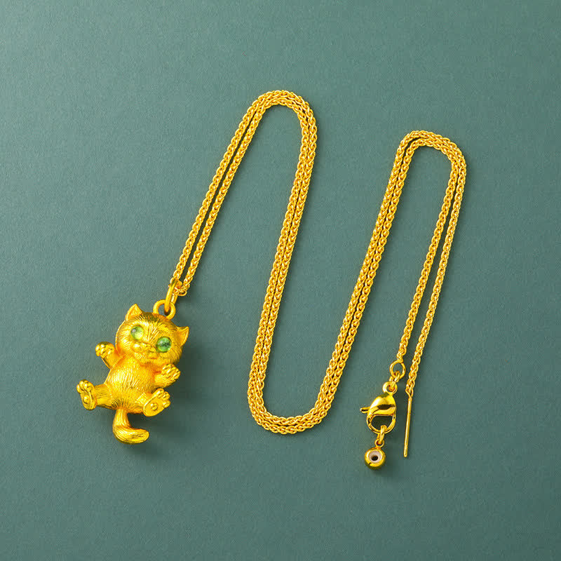 Buddha Stones Collar con colgante de conexión a tierra de gato de la suerte chapado en oro de latón - Cadena - image 8