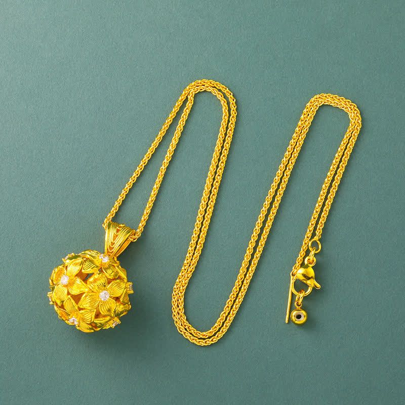Buddha Stones Collar con colgante de hortensia calada de latón chapado en oro - Cadena - image 8