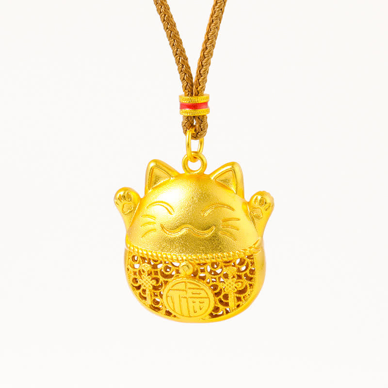Buddha Stones Collar de cuerda trenzada con diseño de gato de la suerte y personaje Fu, chapado en oro y de latón. - image 10