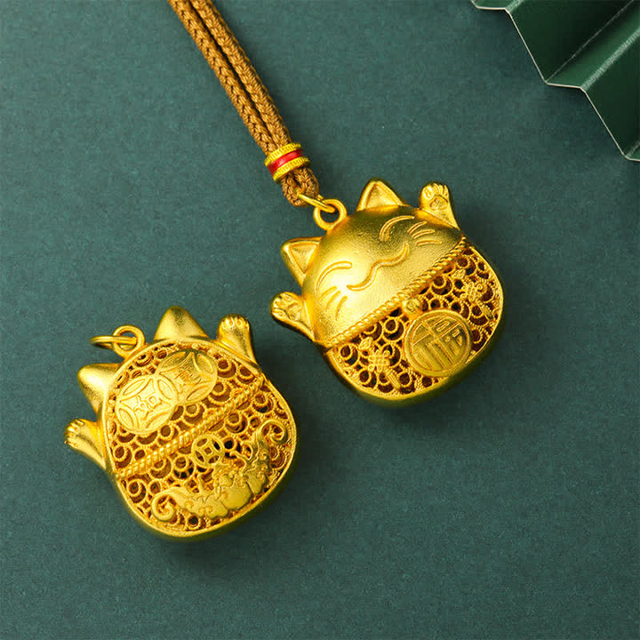 Buddha Stones Collar de cuerda trenzada con diseño de gato de la suerte y personaje Fu, chapado en oro y de latón. - image 3
