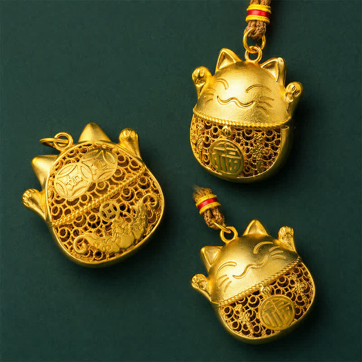 Buddha Stones Collar de cuerda trenzada con diseño de gato de la suerte y personaje Fu, chapado en oro y de latón. - image 8