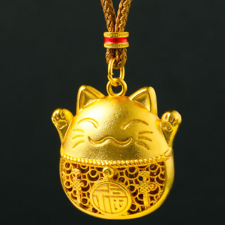 Buddha Stones Collar de cuerda trenzada con diseño de gato de la suerte y personaje Fu, chapado en oro y de latón. - image 9